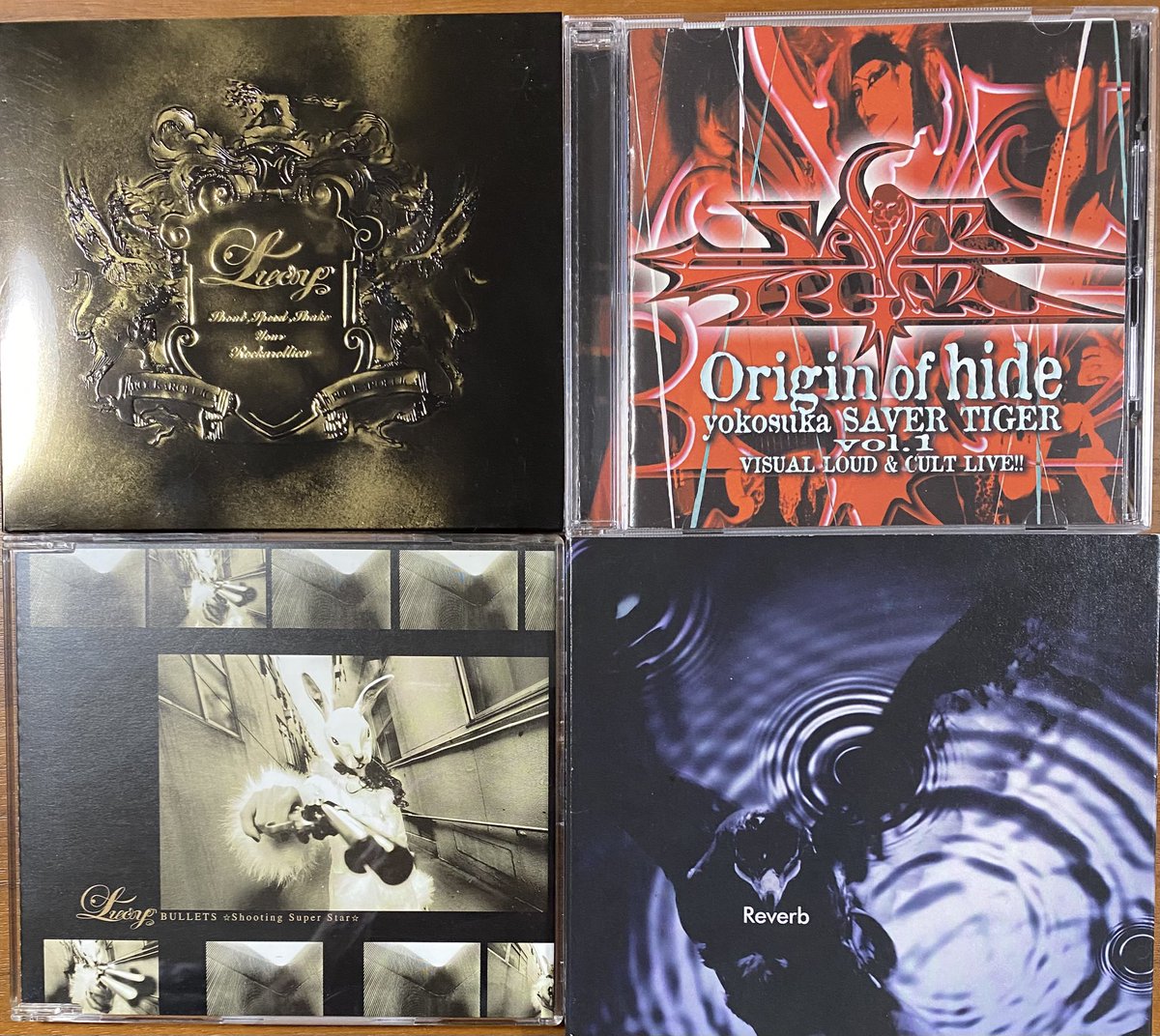 JimHarper666's tweet photo. Christmas presents/recent finds: Minus(-): D, G, R; Media-Youth, AWAKE FOR YOUTH; F.F., VENUS; The Otherside, RIDE AN ANGELS HAIR; Lucy, ROCKAROLLICA and single; Kuroyume single, REVERB; ORIGINS OF HIDE vol.1. https://t.co/IKumqlpe79