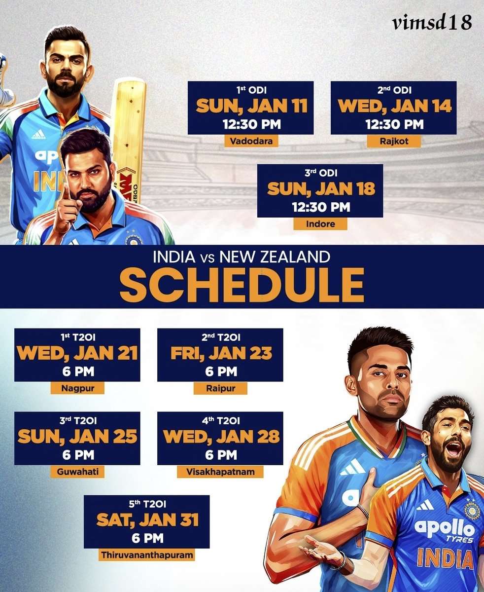 RahulKr018's tweet photo. Dear 2026, let the good times roll!

#TeamIndia are all set to kickstart the new year with a white ball series against New Zealand!

#INDVNZ

1st ODI | Starts 11th JAN, 12.30 PM onwards on Star Sports Network &amp; JioHotstar https://t.co/lKyVjpIUHF