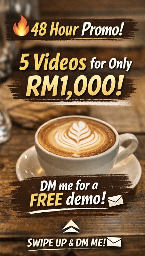 shamsheerrrr's tweet photo. Cafe owners! ☕
Want more customers from your Instagram &amp; TikTok videos?
I can make 5 short Reels/TikTok videos for your cafe in 48 hours → RM1,000
DM me for a free demo video today! 🎥 https://t.co/QC1CzELhnQ