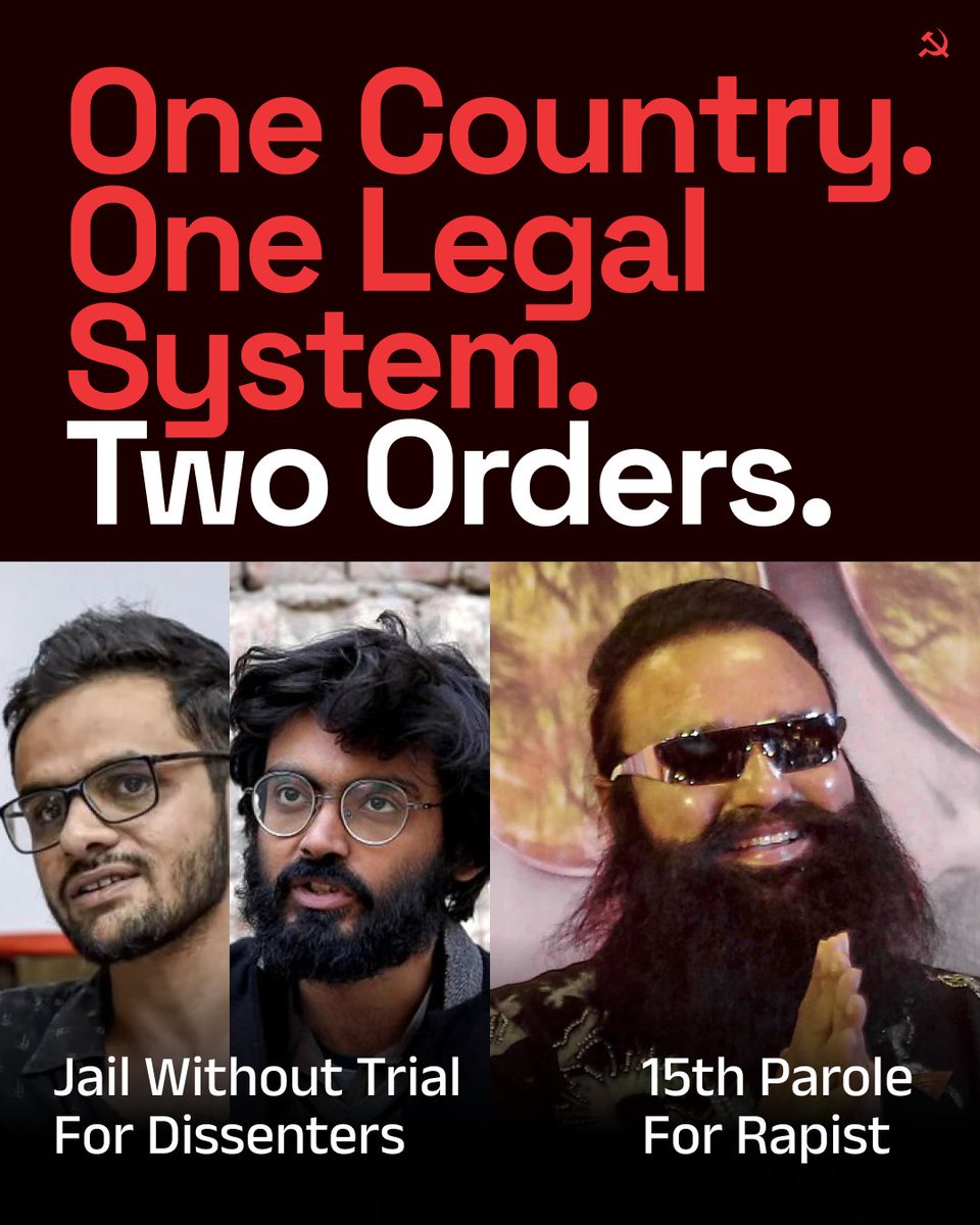 BagawanMuzaffar's tweet image. Justice in #Modi Raj

#Jail for #Activists #Scholars #Scientist 

#Bail for #Rapists #Murderers 

#UmarKhalid #UmarKhalidBailPlea  #SharjeelImam #RamRahim #UAPA #SupremeCourtofIndia #ViksitBharat #India #LawAndOrder