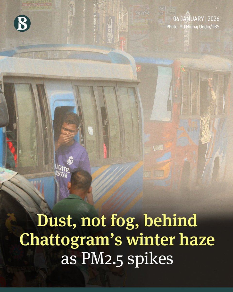 tbsnewsbd's tweet image. Chattogram is usually expected to be covered in fog during winter. This year, however, the city is blanketed not by fog but by dense dust, with dangerous levels of fine particulate matter in the air.

Read more: Link in comments

#airpollution #Chattogram #TBSNews