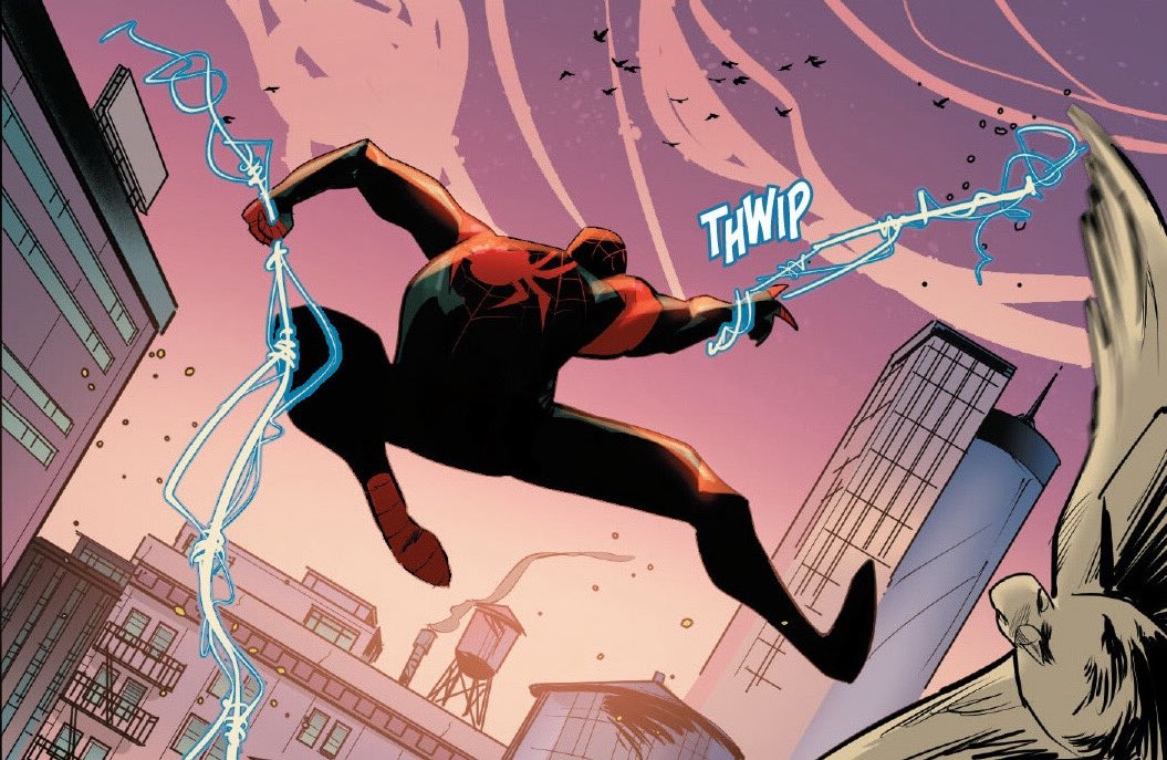 NxtArachnid's tweet image. “First order of business:”

Immediately scooping @NxtMarvel up into a swing. 

“Hey, K.K. You swing this part of the city frequently?”