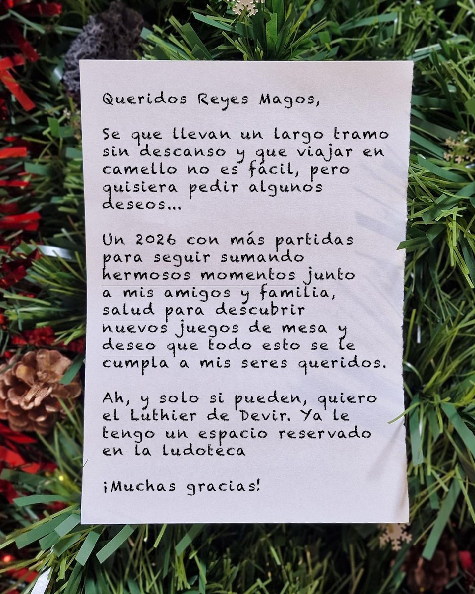 DevirAmericas's tweet image. Queridos Reyes Magos... 👑 Gracias por este 2025 que fue increíble. 🙏🥂

Deseo que este 2026 sea mágico🎲 y espero de corazón que los juegos sigan haciendo felices a las personas y, por qué no, que muchas más descubran este maravilloso mundo lleno de risas y buenos momentos. 🎁