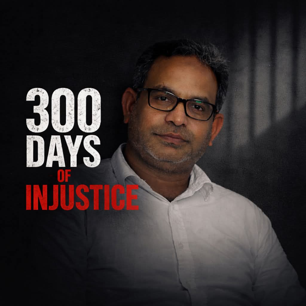 afsarkodlipet's tweet photo. 300 Days of Injustice. 300 Days of Resistance.

It has been 300 long days since @mkfaizysdpi has been kept behind bars not for committing any crime, but for raising his voice against injustice and standing with truth. His continued imprisonment exposes a disturbing reality where dissent is criminalised and conscience is punished.

This is not just the story of one individual. It is a battle between oppression and democracy, between fear and courage. Even from within prison walls, MK Faizy’s resolve remains unbroken, reminding us that ideas cannot be jailed and truth cannot be silenced.

At this crucial moment, silence is not an option. We must become his voice, amplify his struggle, and demand accountability. Standing with MK Faizy is standing with justice, human rights, and democratic values.

We salute his courage, resilience, and unwavering commitment to justice.
 Release MK Faizy. Justice delayed is justice denied.

#ReleaseMKFaizy #300DaysOfInjustice #FreeMKFaizy #StandForTruth #DefendDemocracy
#ReleasePoliticalPrisoners