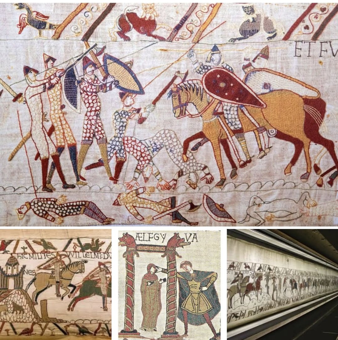 womensart1's tweet image. The Bayeux Tapestry, a 70 meter long medieval masterpiece created by artisan women, is actually an embroidery in crewel (wool yarn) on a linen ground. Depicting the Norman conquest of England, it was made in the 11th century &amp;amp; will be displayed at the British Museum this year.…