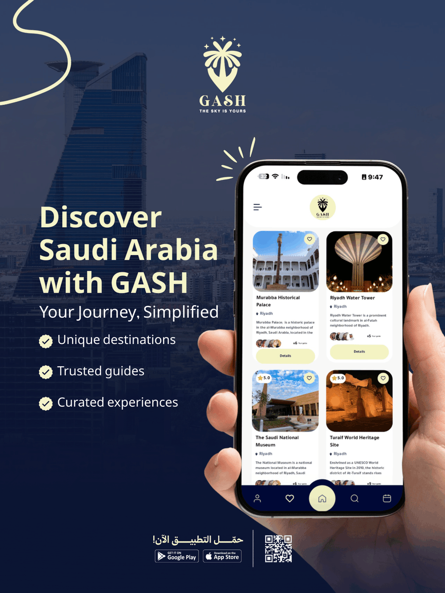 GASH_Tourism's tweet photo. Discover Saudi Arabia with GASH ✅
Your Journey, Simplified

Unique destinations
Trusted guides
Curated experiences

#sauditourism #explorsaudi #TravelSaudi #DiscoverKSA #JourneyKSA https://t.co/qMu6XIefJc