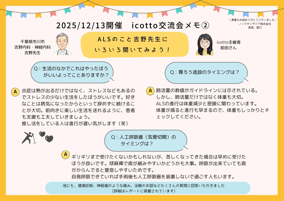 uniqueworld1104's tweet photo. 昨年12月に開催したオンライン交流会のご報告とアーカイブ配信についてのお知らせです。

吉野内科・神経内科の吉野院長にご協力をいただき、ALSに関する患者やご家族からの様々な質問にお答えいただいた交流会の詳細とアーカイブ申し込みの詳細はこちらから。
https://t.co/eUGwpDNwm7 https://t.co/l1uyF6pxxi