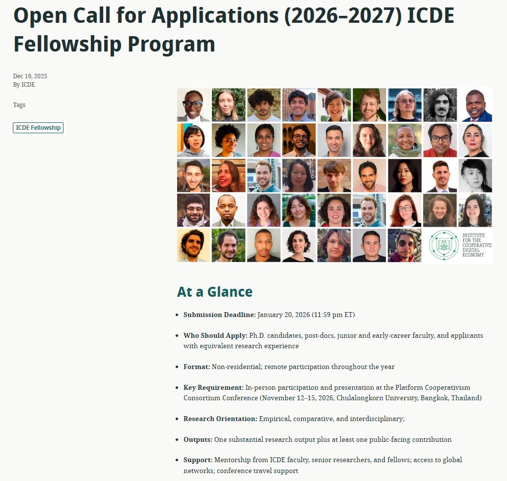 Lawyerin4Africa's tweet photo. Call for Applications (2026–2027) ICDE Fellowship Program
Remote global research program for scholars examining how cooperatives, unions, and solidarity-economy organizations are engaging with digital systems
Deadline: Jan 20
https://t.co/AdE2gou8Kc https://t.co/zD4MKRLn8H