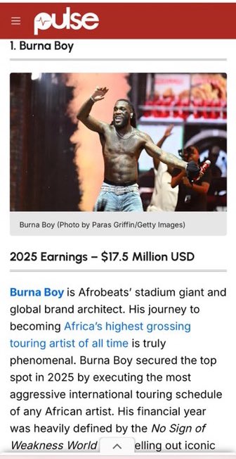 Mayo6Tee's tweet photo. 2025 Afrobeats revenue talks:
Burna Boy — $17.5M (touring heavy)
Wizkid — $17.1M (NO full tour)
Davido — $13.5M ( Touring Heavy)
Rema — $7.2M “Bigger that Wizkid”

This Wizkid cancelled his tour.
He did festivals instead — single shows reportedly paying $4.2M, $3M, $2M, plus more. Minimal stress, maximum return. Add strategic features and the numbers stack quietly.

Remember 2023? Wizkid reportedly made $16M after tax — same net as Burna, despite Burna touring heavily and carrying massive costs.

That’s the difference.
Touring looks loud but eats margins. Wizkid understands leverage. When your value is established, pressure is optional.
No other Afrobeats artist today is matching these numbers without touring.
This isn’t avoidance.
It’s intelligence.

Quiet moves. Heavy results. 🦅