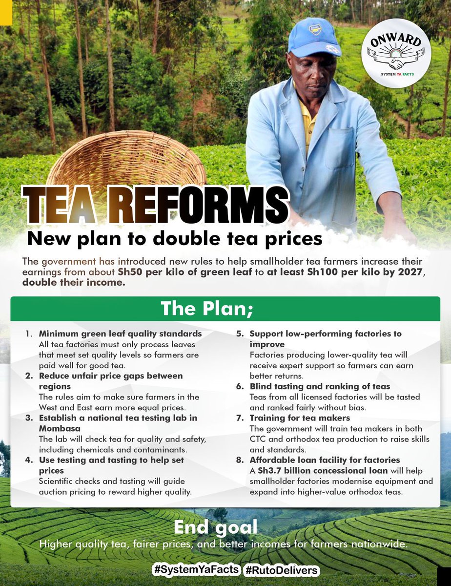 BerylKosgey's tweet photo. Tea farmers are finally smiling with reforms focused on better prices and real returns. Hii ndio impact.

#TeaReforms
Double Price
Pesa Mfukoni https://t.co/FvSuuUMzBT