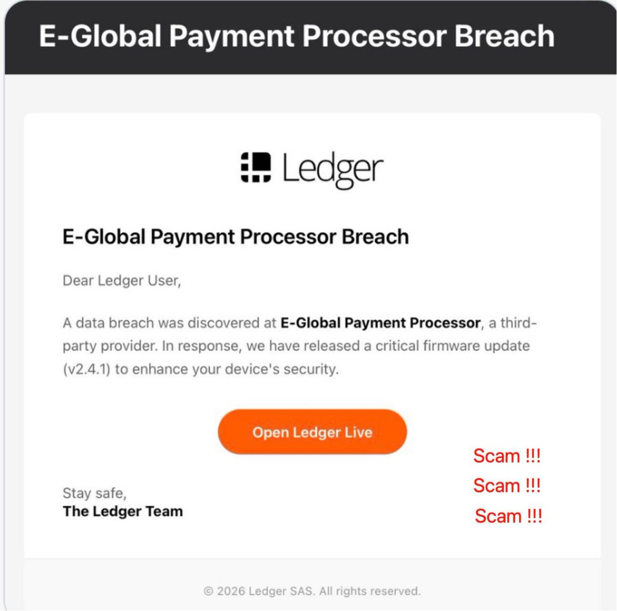 著名硬件钱包#Ledger 用户信息泄漏，影响是真大，虽然Ledger本次信息泄漏与用户的私钥助记词不直接相关，但用户的姓名、地址、邮箱等敏感信息遭黑客非法访问，无疑给社工欺诈、甚至绑架勒索等犯罪行为提供了温床，其主要风险：  1.精准钓鱼：攻击者掌握了用户的真实姓名 ...
