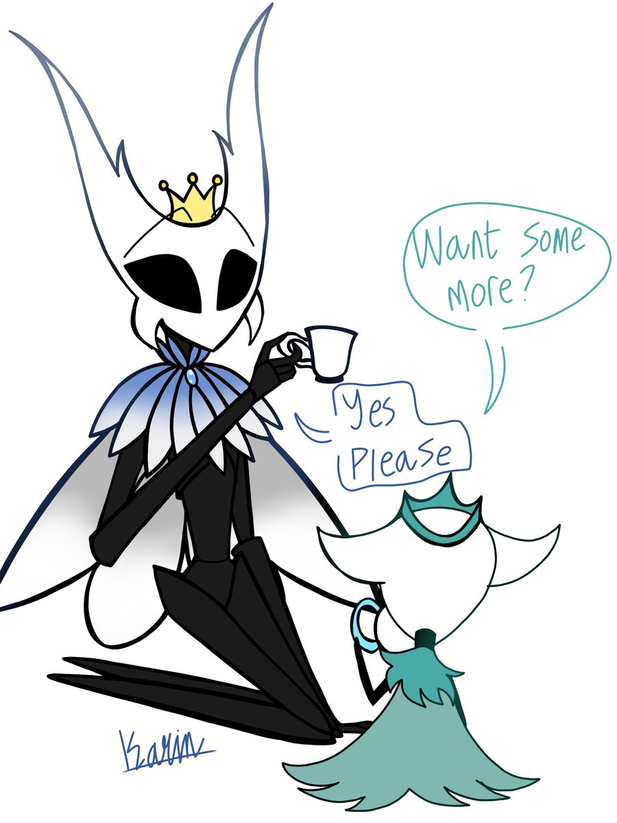 Uncle and nephew bonding 
[Having tea party] the tall one is my friend oc from ig and not mine the younger/lil one is my oc.

#hollowknight #hollowknightfanart #hollowknightoc