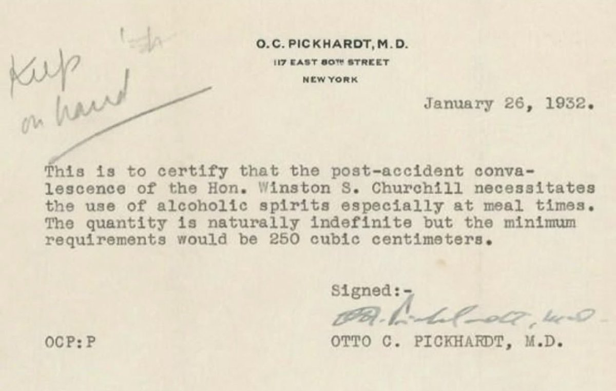 Winston Churchill reportedly carried a doctor’s note permitting him to drink unlimited alcohol while visiting the United States in 1932, allowing him to bypass Prohibition during his stay.