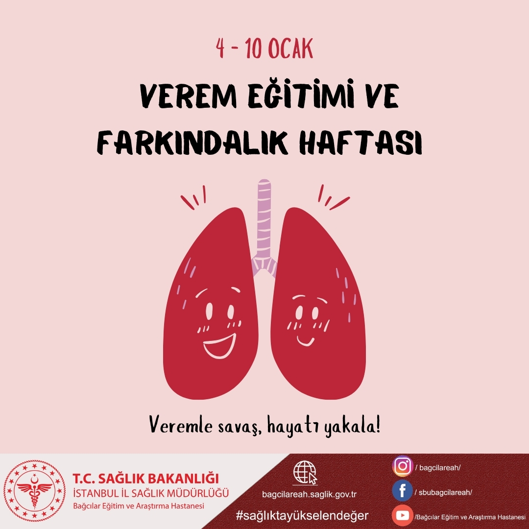 Verem, solunum yoluyla bulaşan ancak önlenebilir ve tedavi edilebilir bir hastalıktır.

Belirtiler arasında;
• 2 haftadan uzun süren öksürük
• Öksürükle kan veya balgam
• Kilo kaybı
• Gece terlemesi yer alır.

#VeremEğitimiveFarkındalıkHaftası