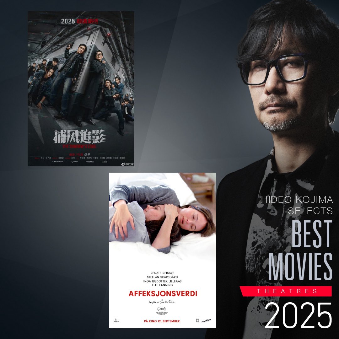 HIDEO_KOJIMA_EN's tweet image. My top films of 2025
Theatrical releases – foreign films

It is in order of when I watched it. 

Conclave
Twilight of the Warriors: Walled In
Girl with the Needle
Love Lies Bleeding
Quand vient l’automne (When Fall Is Coming)
Sinners
Heretic
Sirāt
The Shadow’s Edge
Sentimental…