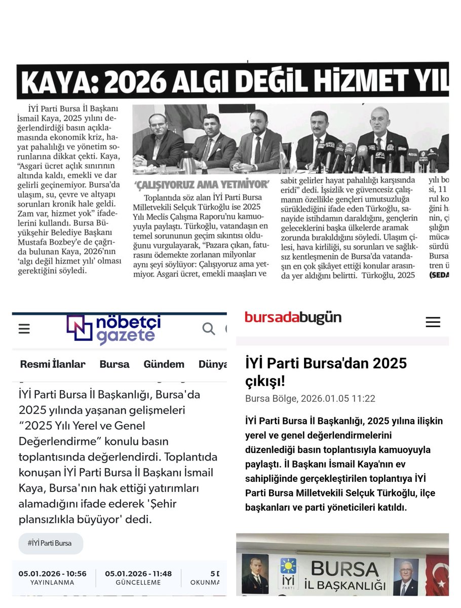 📍Bursa İl Başkanlığımızın (<a href="/iyipartibursail/">İYİ Parti Bursa İl Başkanlığı</a>, <a href="/ismailkaya_16/">İsmail Kaya</a>) düzenlediği 2025 Çalışma Raporumuz ile ilgili basın açıklamamız, Bursa medyamızda geniş yankı buldu.

📍Duyarlılık gösteren tüm basın ve medya kuruluşlarımıza içtenlikle çok teşekkür ediyor, çalışmalarında başarılar