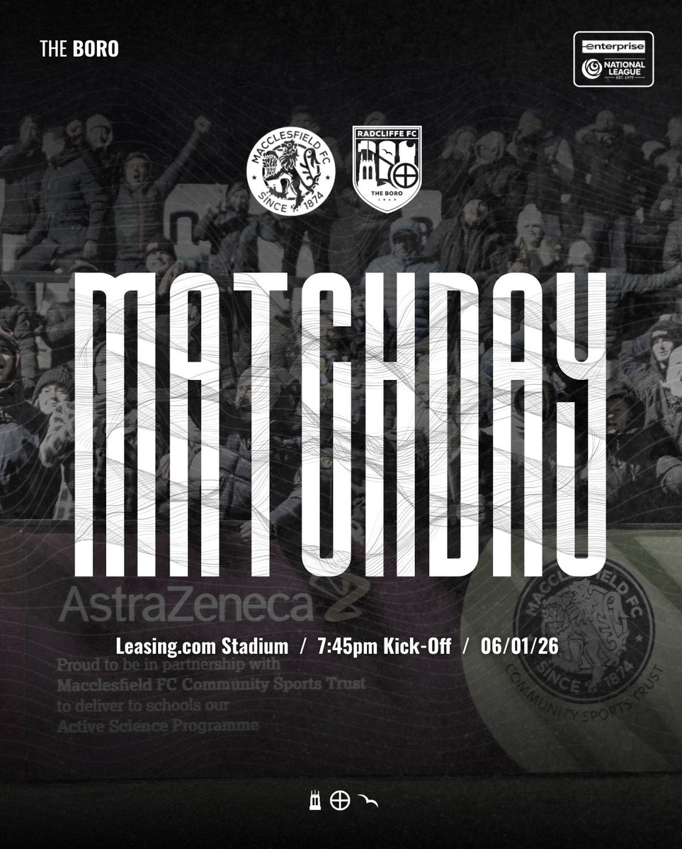 radcliffeboro's tweet image. Matchday in Macclesfield 👊

🆚 @thesilkmen 
📍 Leasing.com Stadium
⏰ 7:45pm kick-off
🎟️ bit.ly/4aFgWH3

#WeAreRadcliffe #UTB