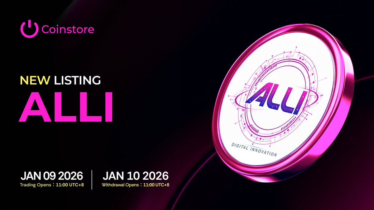 🪐 Coinstore New Listing: $ALLI 💠 Trading Pair: ALLI/USDT 💠 Deposit  Opens: Opening 💠 Trading Opens: Jan 9, 2026 at 11:00 (UTC+8) 💠 Withdrawal  Opens: Jan 10, 2026 at 11:00 (UTC+8) 🔗