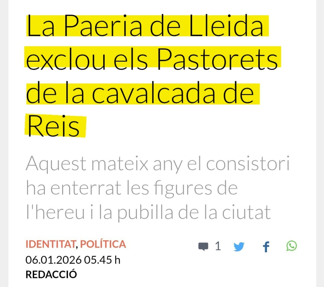 L'equip de desgovern del PSC a la <a href="/paerialleida/">Ajuntament de Lleida</a> malda per esborrar qualsevol vestigi de cultura catalana. Sense lideratge, sense valentia, sense projecte. 

Les nostres tradicions no es toquen!

💙#SalvemLleida