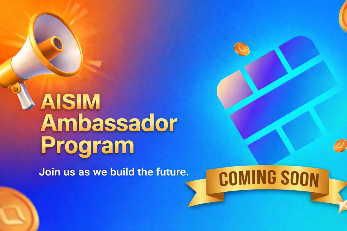 BIG NEWS loading… ⏳🔥 
The AISIM Ambassador Program is coming soon.

Builders, creators, believers — this one is for you. 🚀🚀
Stay tuned. 👀

Who wants to build with us? Drop a “ME” below. 🚀