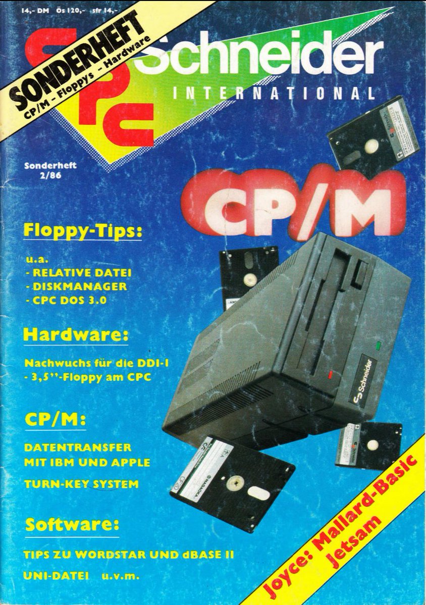 Retrojournal_de's tweet photo. 💾📘Schneider International · Sonderheft 2/1986
CP/M pur: Floppy-Tipps, Diskmanager, CPC-DOS 3.0
3,5"-Floppy am CPC, Datentransfer mit IBM & Apple,
WordStar & dBase II statt Klickorgien.
Professionell hieß: CP/M, Disketten, Disziplin.
#SchneiderCPC #CPM #Floppy #WordStar #dBase https://t.co/TLttB2NkVw