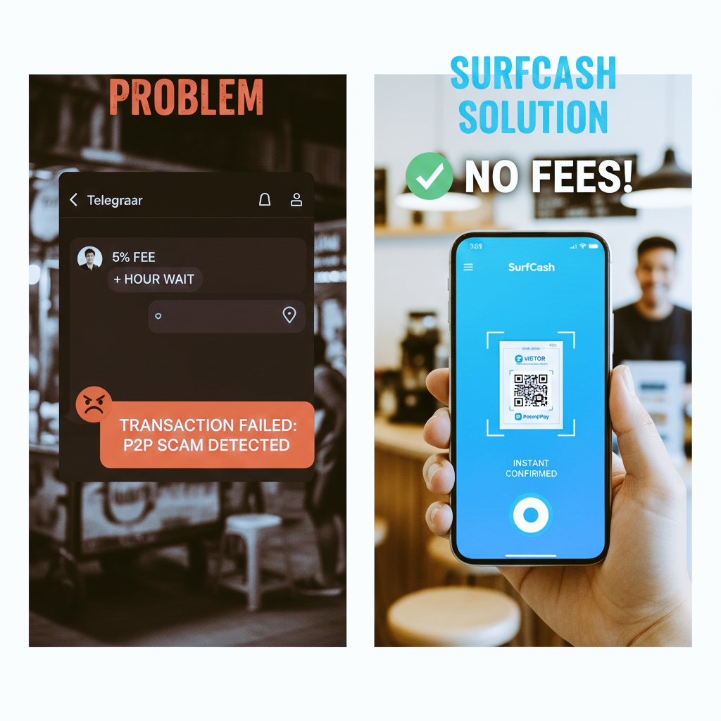 DIVINE967975941's tweet photo. Ever been stuck paying at a local market 
You pull out your crypto card... "Sorry, only VietQR here."
ATM run? 3-5% fees + forex markup.
Shady P2P Telegram group? Risky and shady
This is the daily struggle in places like Vietnam &amp; Philippines.
@surfcashx @superteam https://t.co/hxQjHDi116