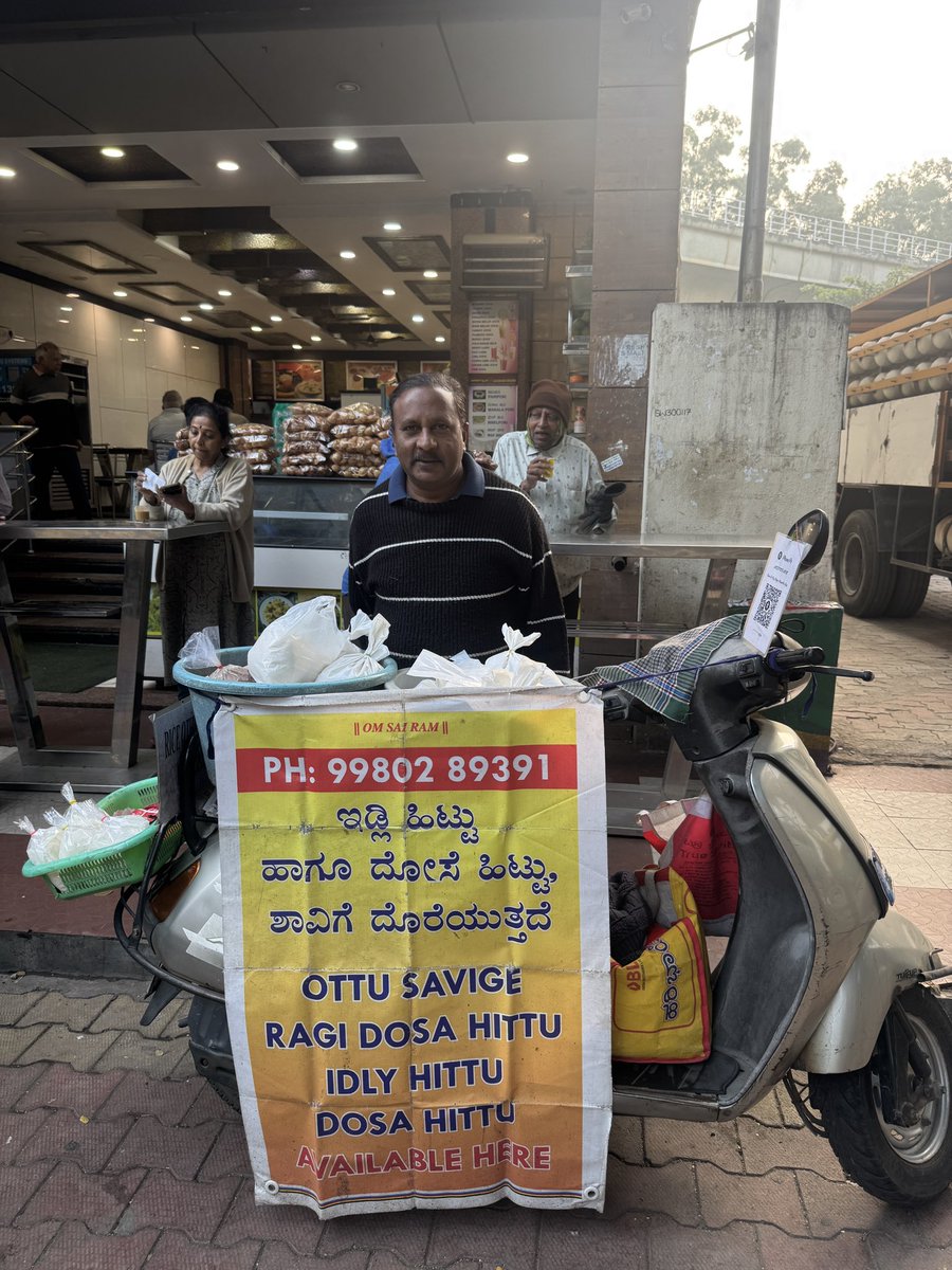For 15 years, I’ve bought dosa–idli batter from the same man outside Lalbagh Botanical Garden.

Mr. Raju sells batter 6–10 am, then works as an employee the rest of the day. 

Two jobs. No complaints.

He educated his daughter—today she’s a Master’s graduate working in an MNC