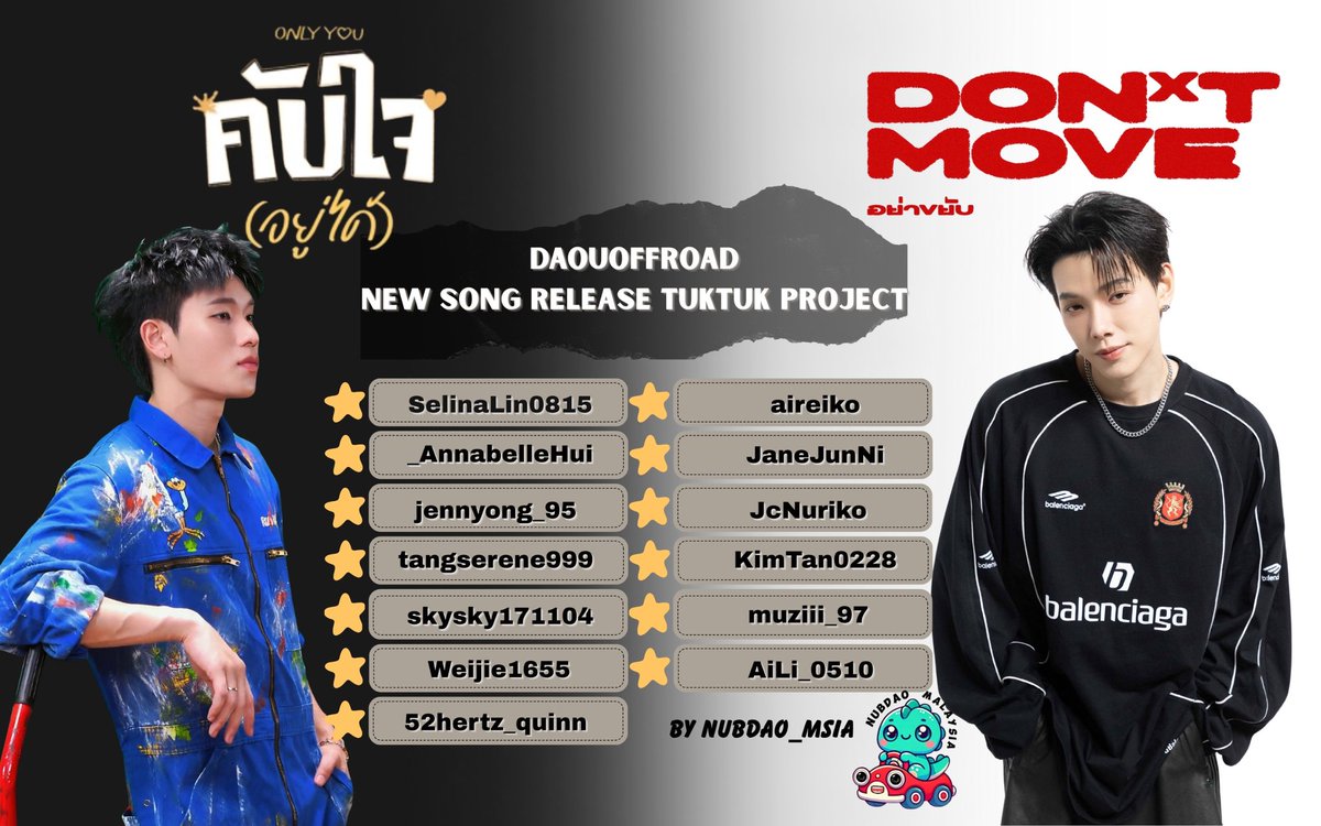 🛺 From Nubdao_Msia with love ❤️
Tuk-tuk project for <a href="/oueiija/">ไดโนเสาร์ย้าก🦖</a> &amp; #offroadKTP
📅 6 Jan – 5 Feb 2026
📍 Siam · MBK · CentralWorld · Chula

#DAOUDONTMOVE 
#OFFROADคับใจ
#OuRoadDontMoveKubjai_ByMY
#Nubdao_MY