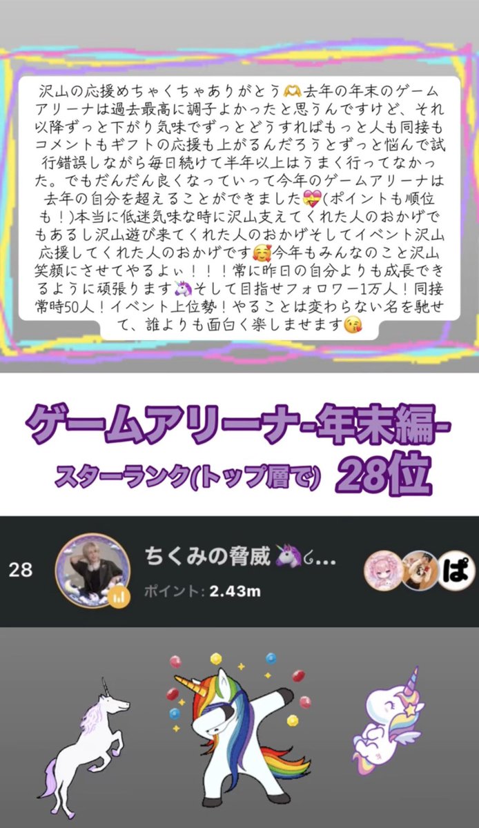 TKB_no_kyoi's tweet photo. 【ゲームアリーナイベント報告】

みんなありがとう🦄 https://t.co/vbU7z5zjLj