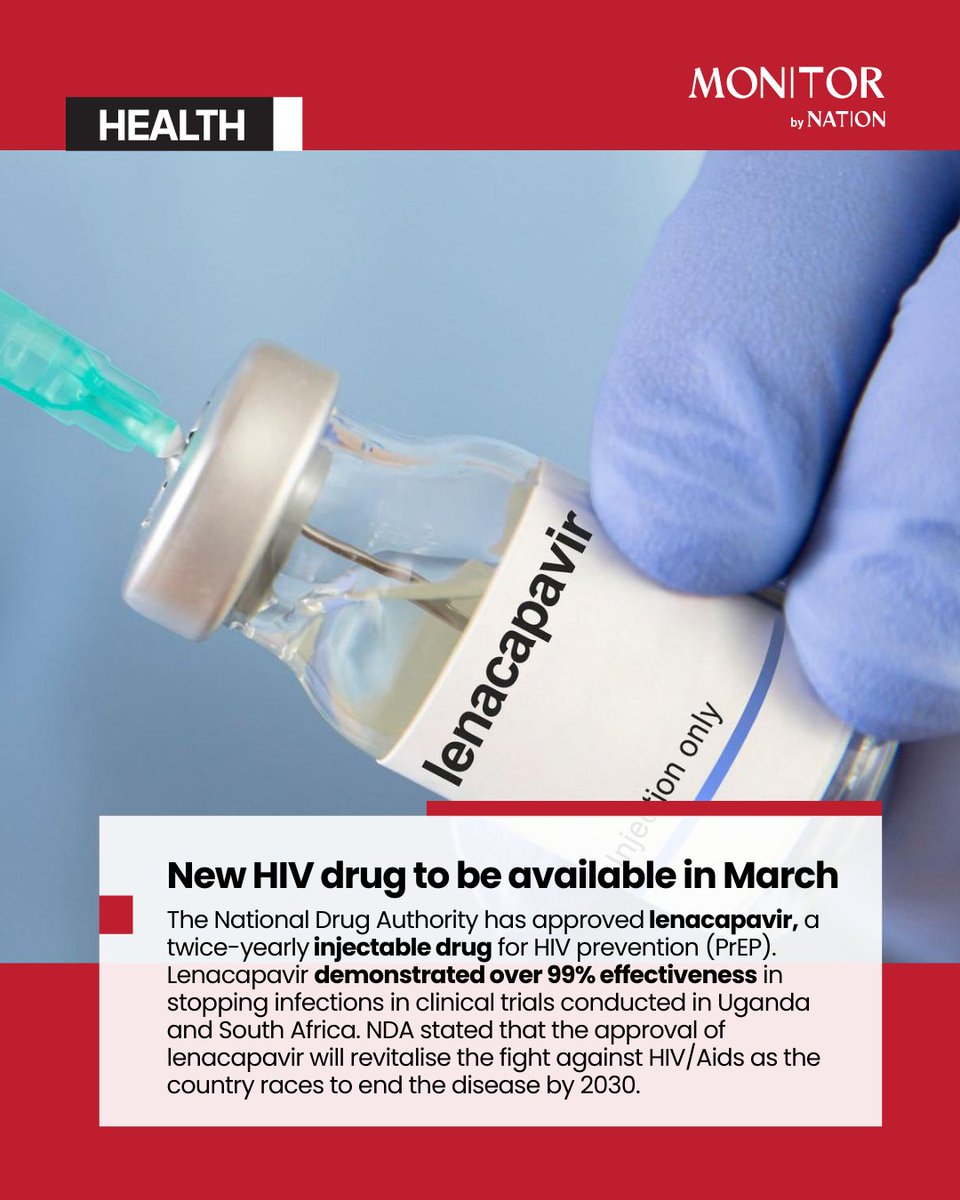 DailyMonitor's tweet image. Dr Robert Mutumba, the head of the Aids Control Programme at the Ministry of Health, told Dailly Monitor that Ugandans are expected to start accessing the drug free of charge after two months bit.ly/44ZJ6ce
#MonitorUpdates