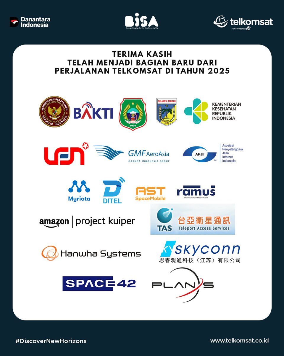 telkomsat's tweet photo. Setiap inisiatif dan kolaborasi yang dijalankan menjadi bagian dari upaya membangun pondasi ekosistem digital Indonesia yang andal dan berdaya saing.

#DiscoverNewHorizons https://t.co/W6OMaAGeO1