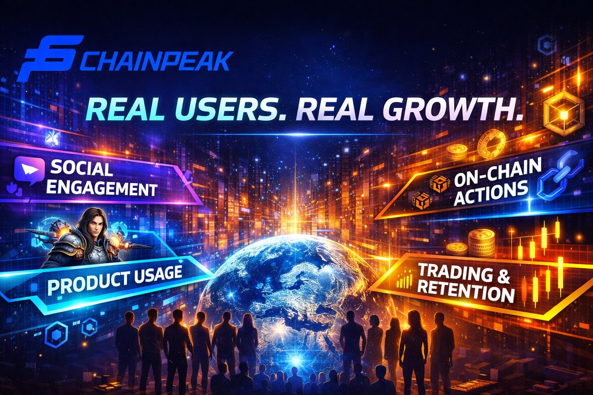 chainpeak's tweet image. Real users drive real growth.

ChainPeak operates and manages its own pool of global real crypto users, enabling verified task-based growth — including social engagement, on-chain interactions, product usage, trading, and retention.

Built for exchanges, wallets, protocols, and…