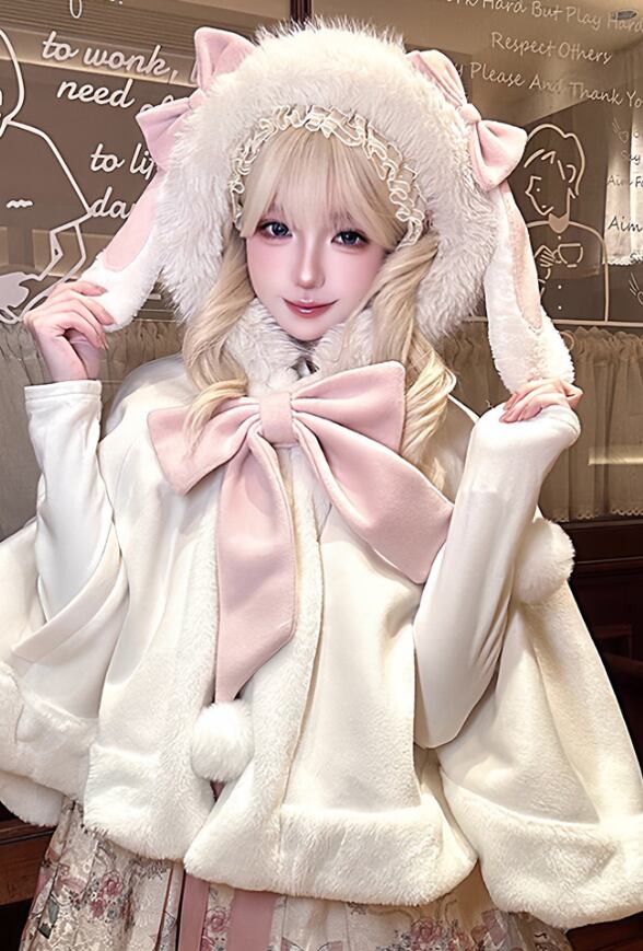 ピンク 姫ギャル うさみみポンチョ