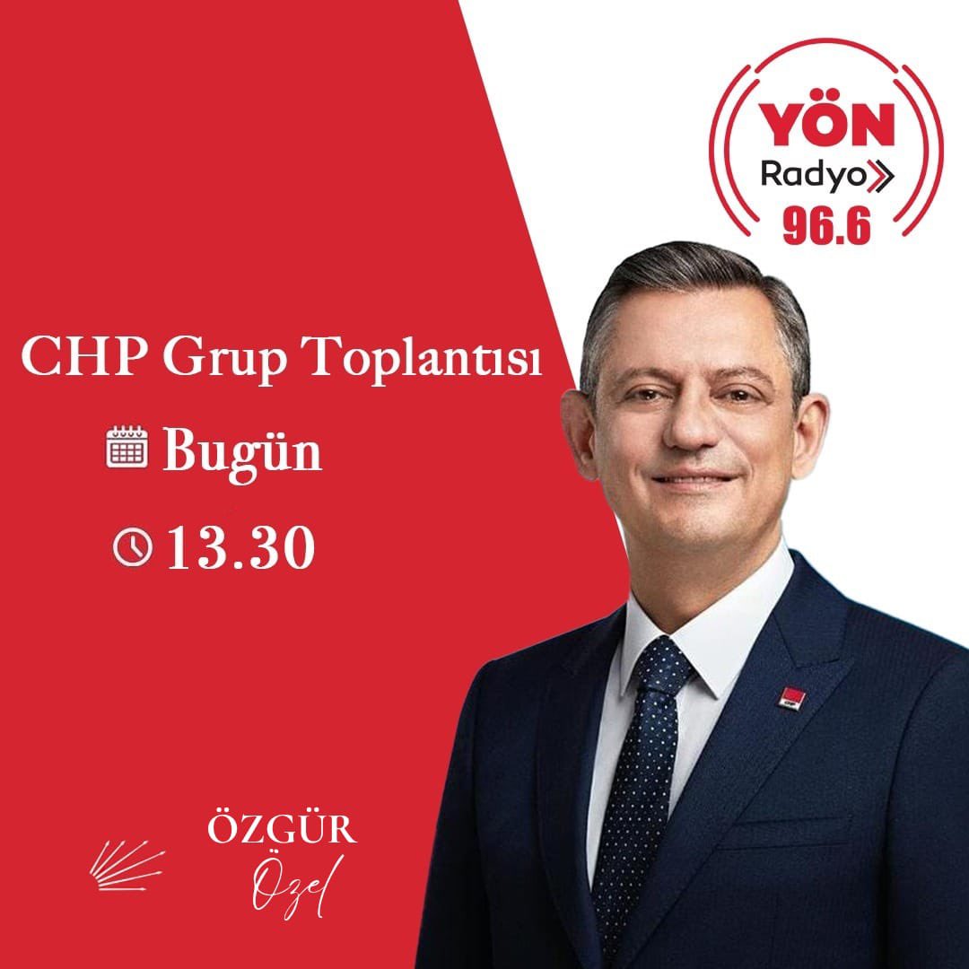 CHP Genel Başkanı Özgür Özel’in grup toplantısındaki konuşmasını saat 13.30’dan itibaren Yön Radyo’dan dinleyebilirsiniz. 
<a href="/eczozgurozel/">Özgür Özel</a>