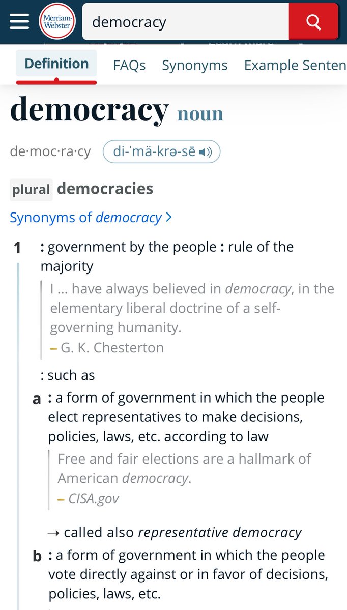 America is a Constitutional Federal Republic. People pick people to follow their desires. Democracy is ‘mob rule’. Definition has been modified. I say again, America is Constitutional Federal Republic as stated by the CIA. 
Have a wonderful day!
<a href="/GmorganJr/">Crowder CEO</a>