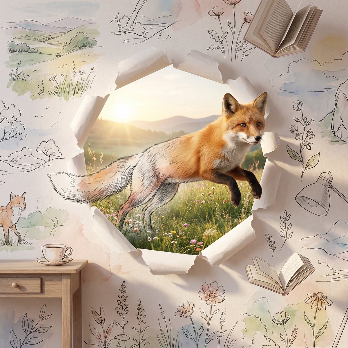 Photo by z-image.ai From 2D sketch to 3D reality. 🦊✨
The secret isn't just the fox—it's the transition. The head enters the lush 3D meadow, while the tail remains a delicate ink drawing.
A perfect tear in the paper wall. 📄✂️
#AIart #GenerativeAI #Zimage https://t.co/qswRqI2fUt