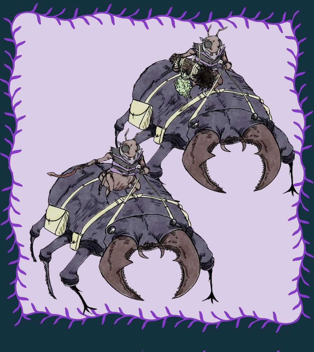 Heres the official art for the Stag-Beetle Cavalry, drawn by <a href="/ABAtilus/">ABAtilus | MARATHONING (2026) at the moment...</a> 

Armed with either Mandibles or an Acid-Thrower, they're able to make tactical decisions without a Champion, but go back to being mindless slaves once the battle is over. 

Unit available later today on TTS!