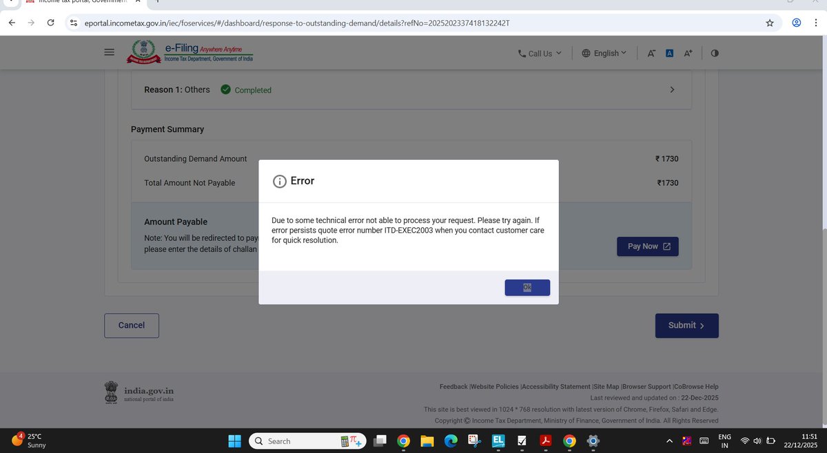 Anilkumar235835's tweet photo. @IncomeTaxIndia getting the error everytime. Then how can we submi the response? rectify it at the ealiest. https://t.co/yvpSkRom8S