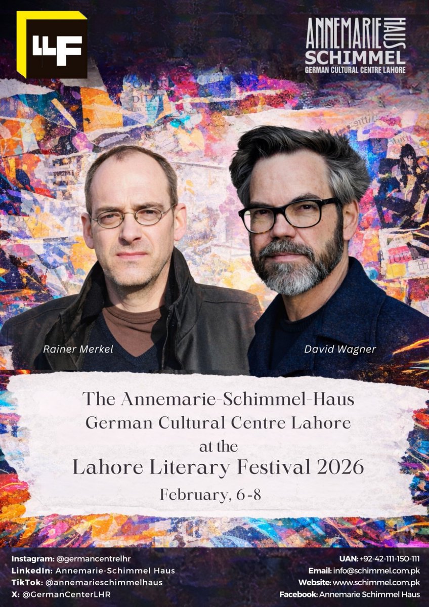 At the Lahore Literary Festival 2026 ✨
The Annemarie-Schimmel-Haus presents German authors Rainer Merkel &amp; David Wagner.

📚 February 6–8
#LLF2026 #AnnemarieSchimmelHaus #GermanCulture #Literature