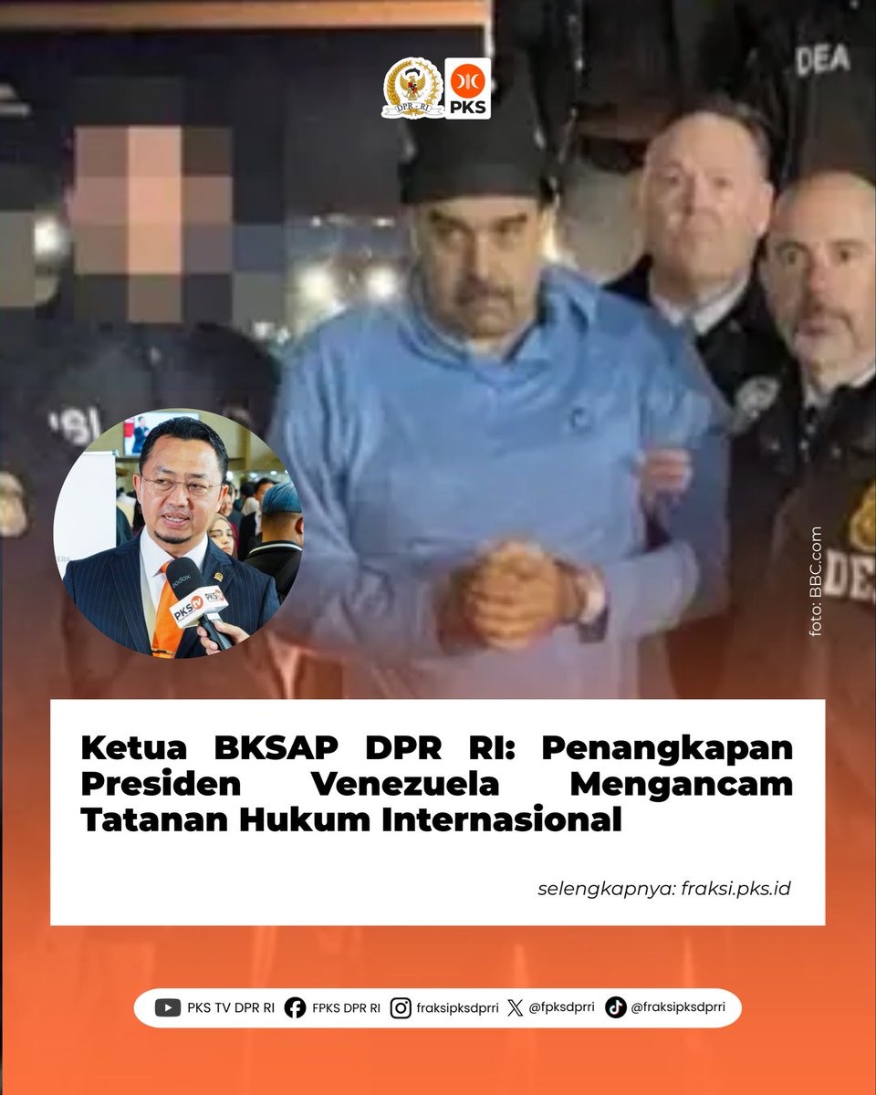 “Penangkapan kepala negara yang masih menjabat melalui intervensi militer lintas batas, tanpa mandat Dewan Keamanan PBB dan tanpa mekanisme hukum internasional yang sah, merupakan pelanggaran serius terhadap prinsip kedaulatan negara dan supremasi hukum internasional,” tegas