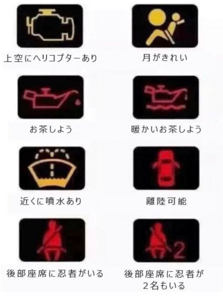 本当の意味を知ってると面白いクルマの警告灯の画像、秀逸すぎて草