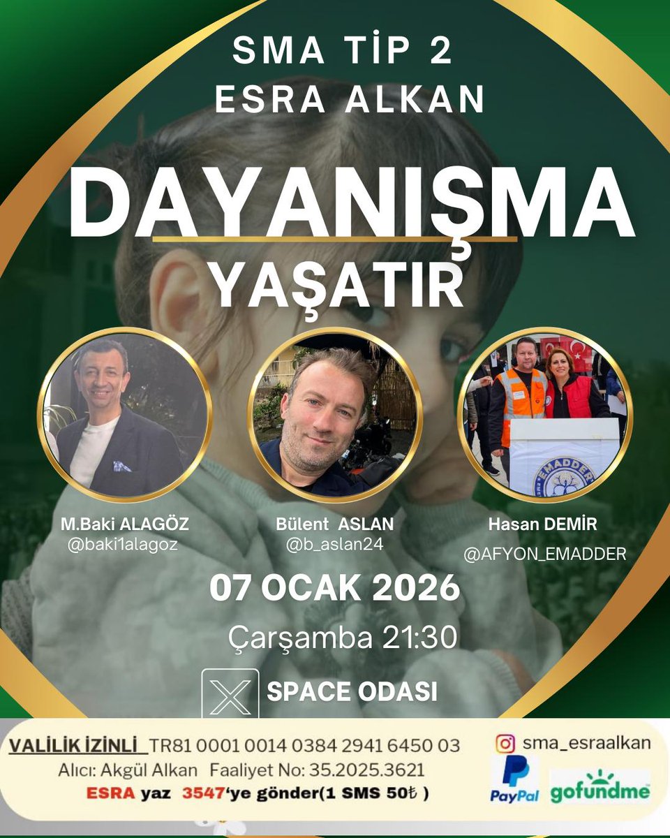 Bazen küçücük bir destek, bir çocuğun yarınlarına uzanan en büyük köprü olur.

<a href="/b_aslan24/">BÜLENT 24</a> 
<a href="/baki1alagoz/">M. BAKİ ALAGÖZ</a> 
<a href="/AFYON_EMADDER/">H@S@N DEMİR</a> 
<a href="/EmadDernegi/">EMEKLİLİKTE ADALET DERNEĞİ ⚖️</a> <a href="/EFELERiiNEFESi3/">EFELERİN EFESİ</a>
#KademeKırkÜçtenBaşlar
#EsramızınYüzüGülsün #salı

Bugün burada Esra için atılan her adım; yalnız olmadığını hissettiren bir