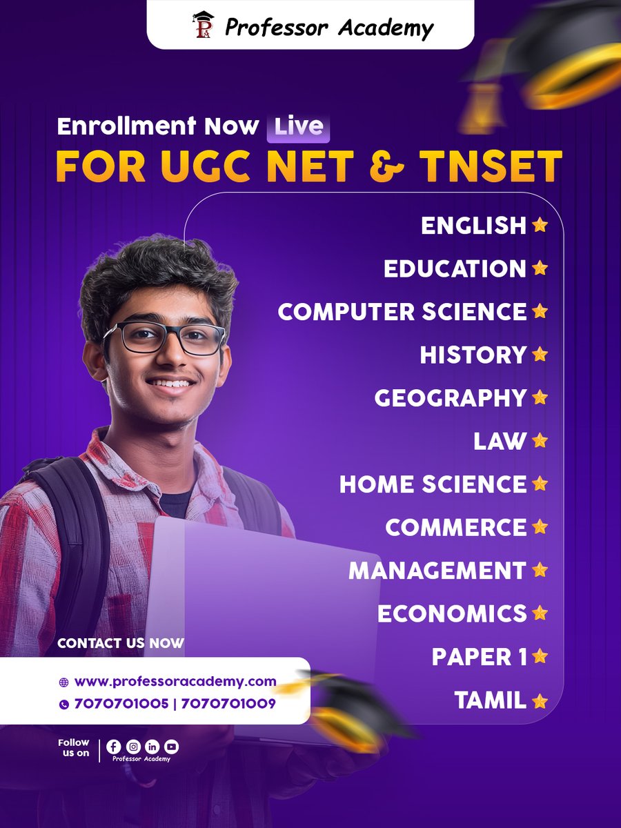 ProfessorAcade's tweet photo. UGC NET &amp; TNSET 2026 Enrollment is Now Live!!!

Start your NET journey with the right mentorship.
Classes starts from : 8 January 2025

Join our UGC NET Courses: https://t.co/aYhTeIzd9n

📞 7070701005 | 7070701009

#UGCNET #TNSET #UGCNETCoaching #TNSETCoaching https://t.co/thvNgFXa6r