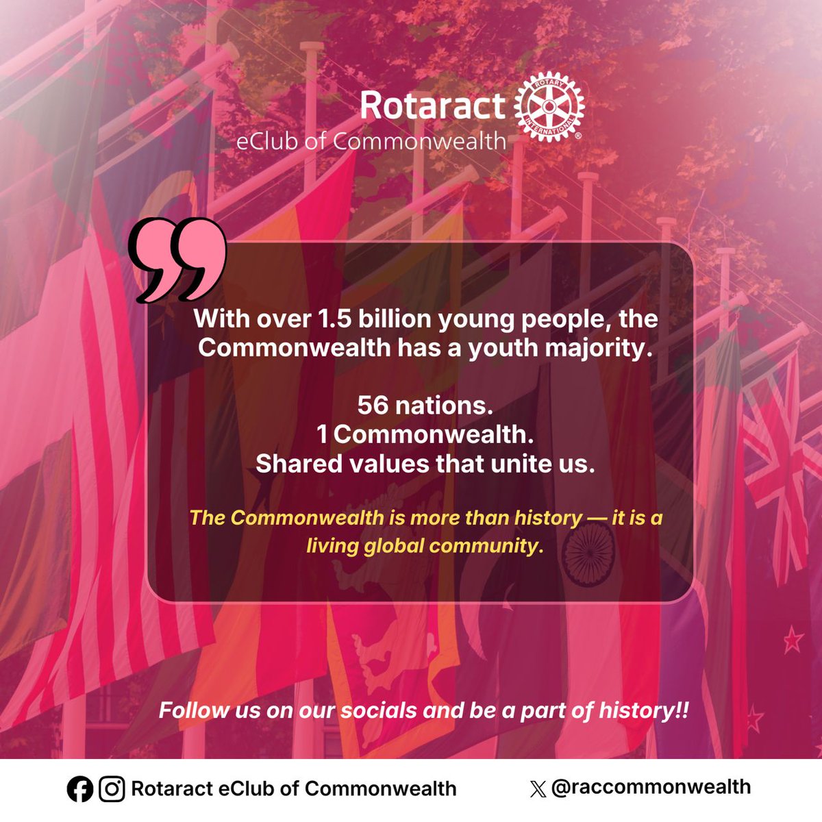 raccommonwealth's tweet photo. With over 1.5 billion young people, the Commonwealth is powered by a youth majority.

56 nations.
1 Commonwealth.
Shared values that unite us.

The Commonwealth is more than history — it is a living global community shaping the future. https://t.co/86pzBer87A