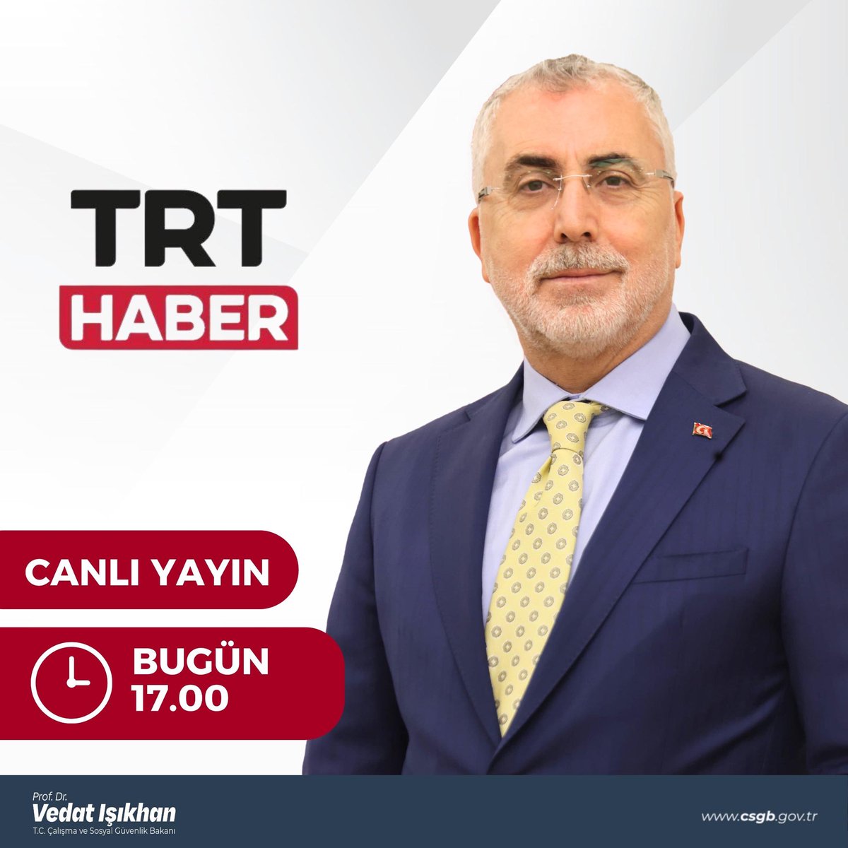 Çalışma ve Sosyal Güvenlik Bakanımız Sayın Prof. Dr. <a href="/isikhanvedat/">Prof. Dr. Vedat Işıkhan</a>, başta Genç İstihdam Hamlesi - GÜÇ olmak üzere Bakanlığımızın çalışmalarını bugün <a href="/trthaber/">TRT HABER</a> canlı yayınında değerlendirecek.

📺TRT Haber
🕗17:00

#GençliğinÜretimÇağı