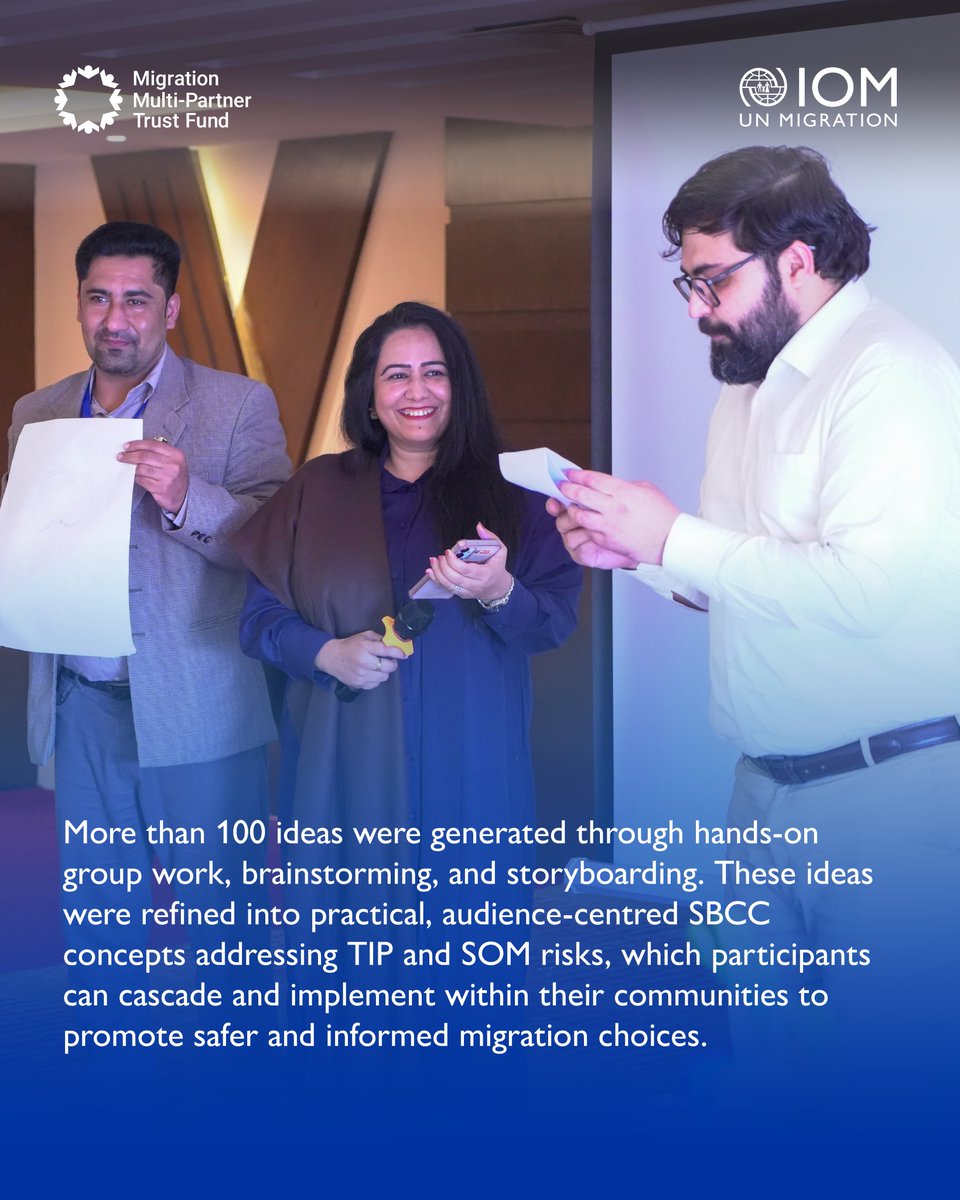 IOM_Pakistan's tweet photo. IOM Pakistan facilitated a cascaded training for CSOs on designing #SBCC campaigns to combat Trafficking in Persons and Smuggling of Migrants
Led by trainers from the previous training, the sessions focused on real community behaviours on migration.
#MigrationMPTF https://t.co/Rz2fy8e0YE
