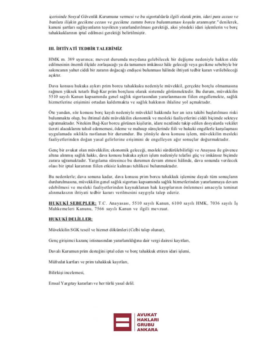 Genç Avukatlara Yönelik Haksızlığa Sessiz Kalmıyoruz‼️‼️

Geçici bağ-kur prim desteğinin kaldırılması, genç avukat meslektaşlarımızı doğrudan ekonomik çıkmaza sürükleyen açık bir adaletsizliktir. Mesleğe yeni adım atan, ofis kurmaya, ayakta kalmaya ve savunma görevini onurla