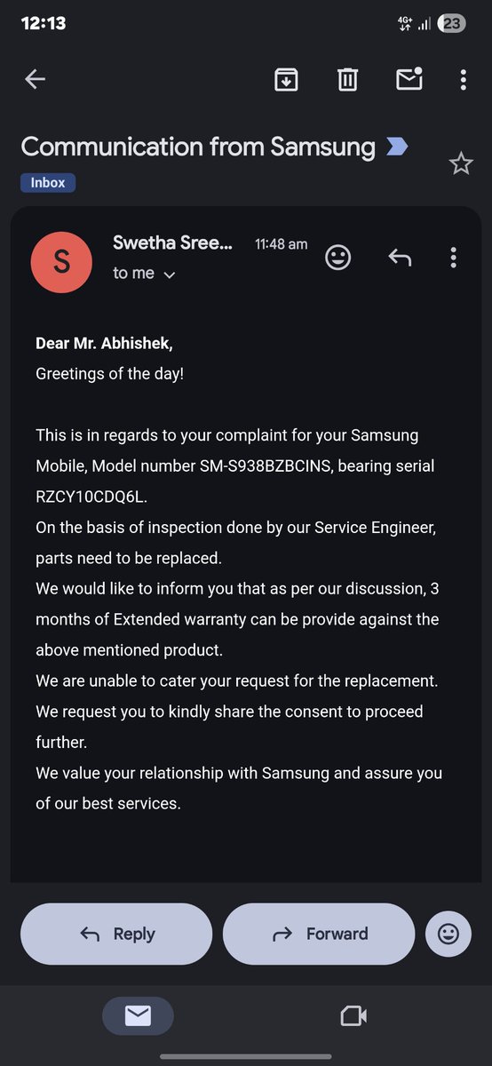 abhiiuc's tweet photo. SHAMEFUL: Paid ₹1.3L for a defective #S25Ultra. Hardware Defect in Safe Mode (Ref:3101241665). @SamsungIndia  H.O (Swetha) is forcing a 'repair' on a unit &amp; offering a 3-month warranty BRIBE. I REJECT IT. I'm now a whistleblower for this defect.
@geekyranjit need your help here. https://t.co/esO9s57j0r
