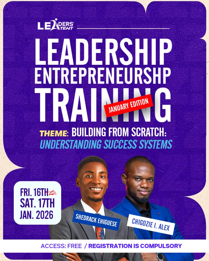 Leaders_tent's tweet image. Are you building randomly or building with intention? Leaders’ Tent is teaching success the right way.

Registration ends on Friday 9th, so register now to secure your spot

forms.gle/ttsn9atkjFMNnp…

#LET
#JanuaryEdition