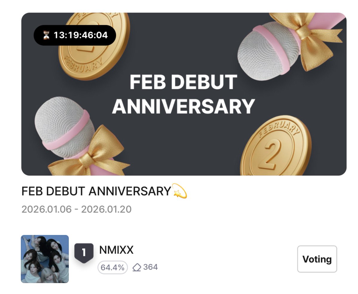 NMIXXVZ_PH's tweet image. [🗳️] Bugs February Debut Anniversary

NSWER vote #NMIXX daily using all your accts. Don't need to collect anything, free 100 favorite❤️ credited everyday that can use to drop 5 votes. Big Bus Advertisement awaits!

🔗favorite.bugs.co.kr/3544
📆Jan 20, 2026
🏆Bus ad + newspaper ad